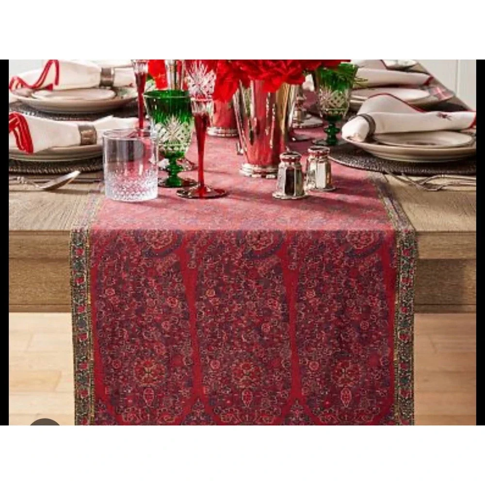 Pottery Barn Yalla Ikat Red Linen Cotton Table Runner 18x108 NWT 4073336